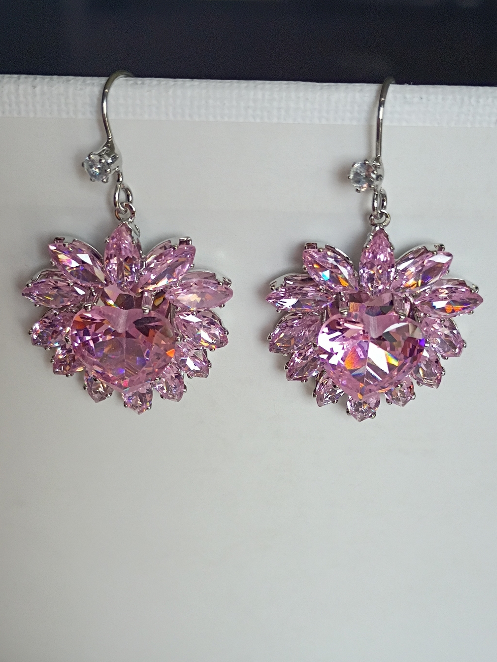 New Pink Crystal Heart Drop Earrings - Women Jewelry